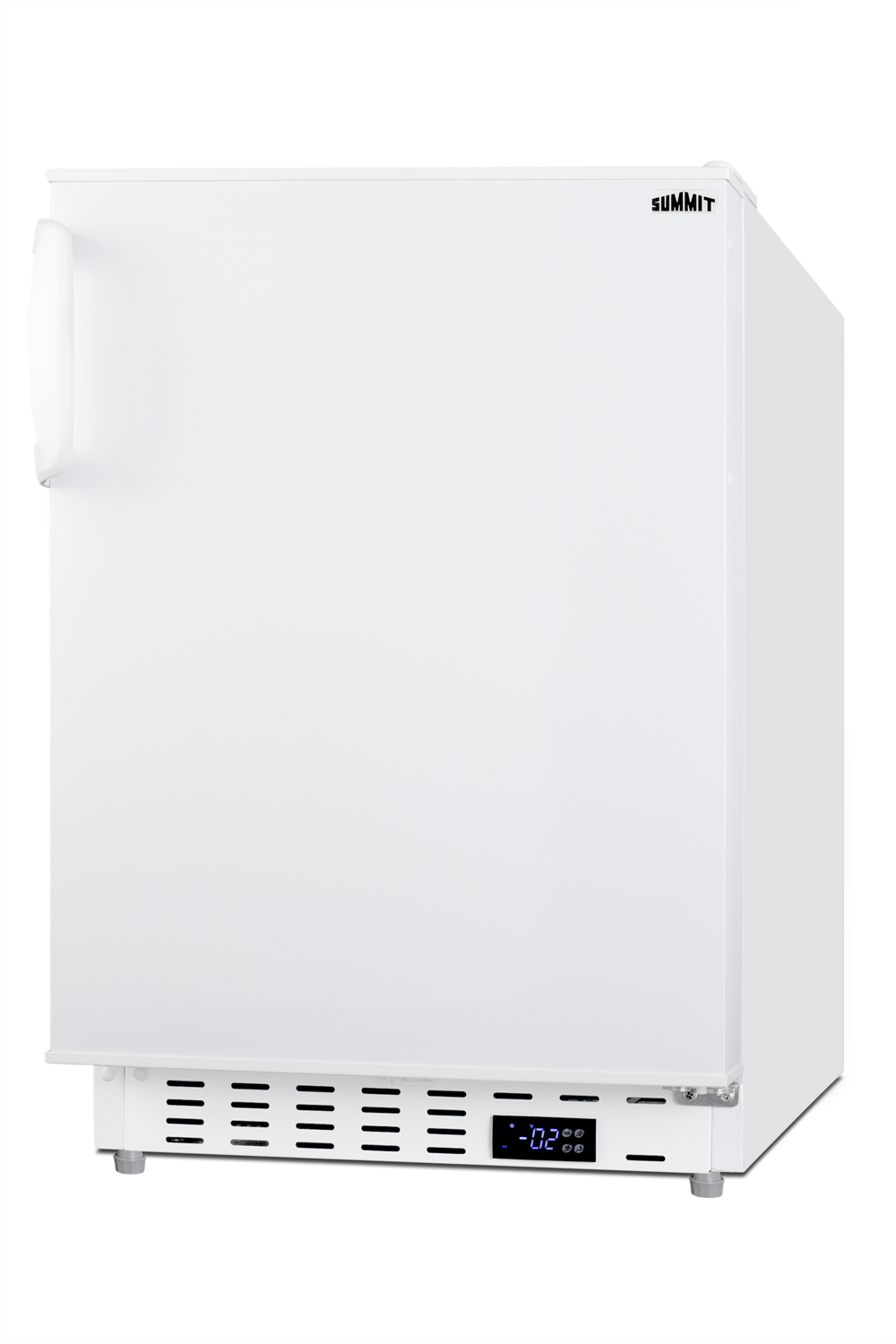 Built-in undercounter ADA compliant residential all-freezer in white with door storage and manual defrost operation